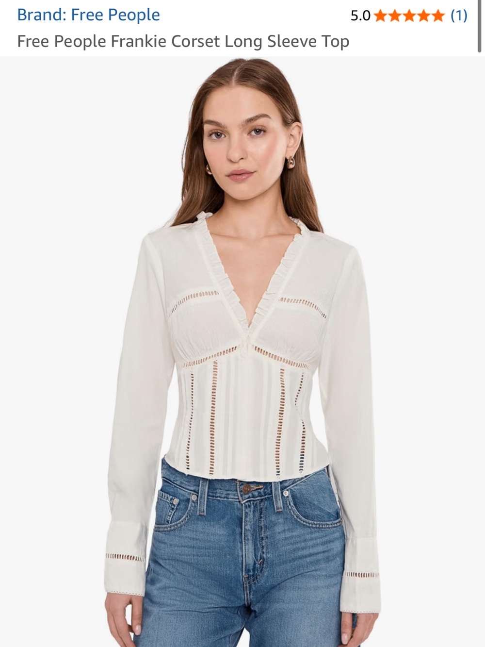 Free People Women's White Crochet-Trim Button Front Top